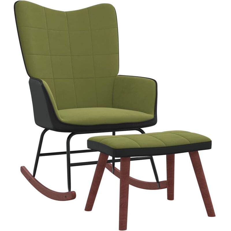 

Silla mecedora con reposapiés terciopelo y PVC verde claro - Verde - Vidaxl