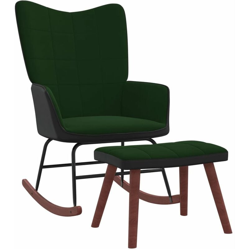 

Silla mecedora con reposapiés terciopelo y PVC verde oscuro - Verde - Vidaxl