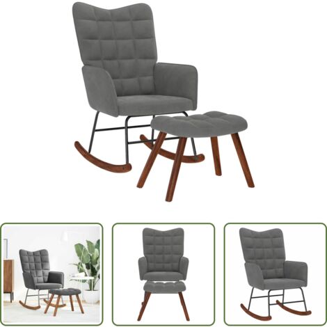 vidaXL Silla -  Mecedora con taburete de terciopelo gris oscuro