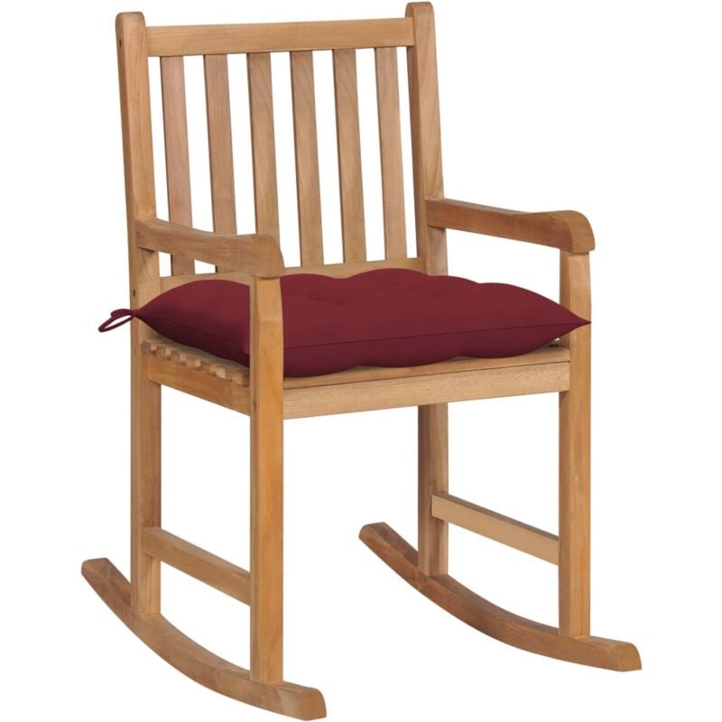 

vidaXL Silla mecedora de madera maciza de teca con cojín rojo tinto - Rojo