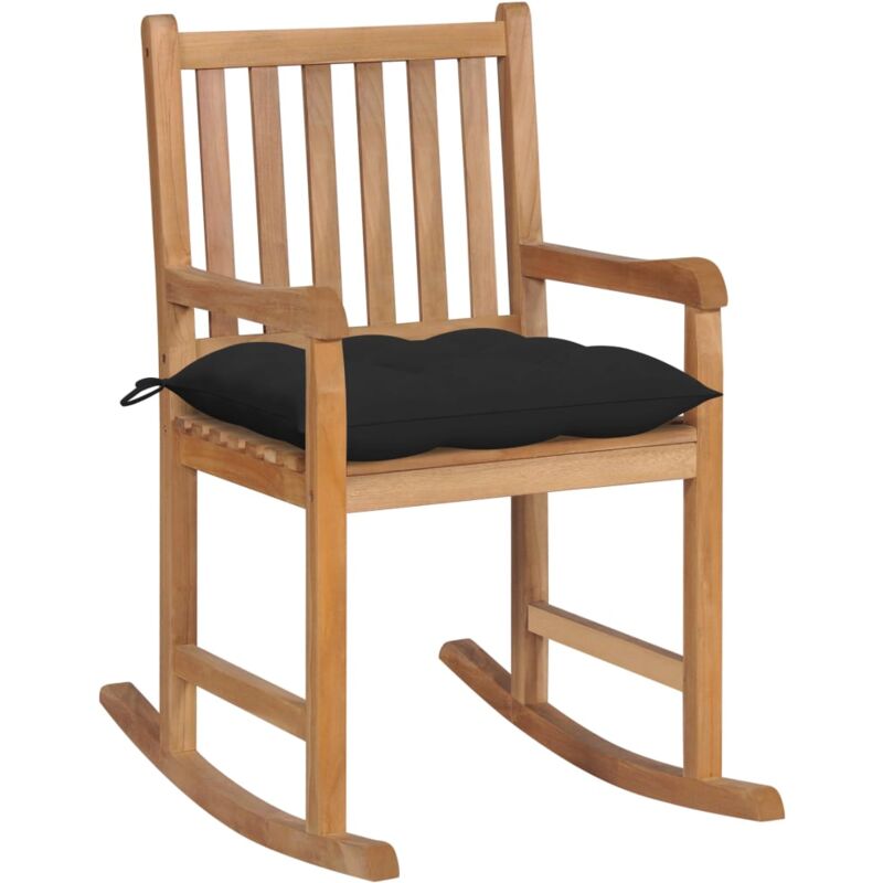 

vidaXL Silla mecedora de madera maciza de teca con cojín negro - Negro