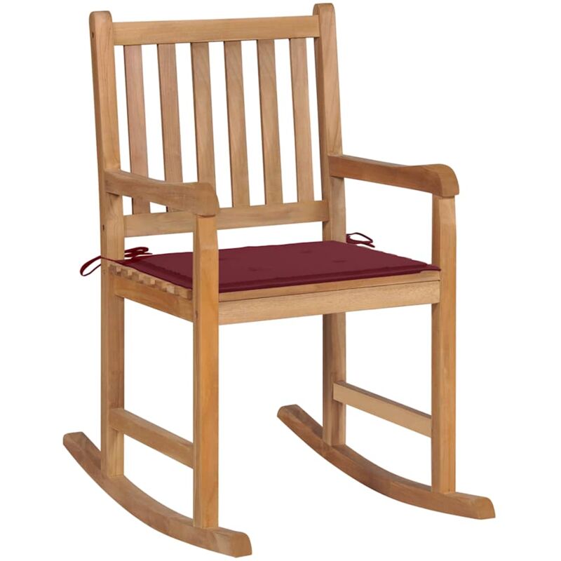 

vidaXL Silla mecedora de madera maciza de teca con cojín rojo tinto - Rojo