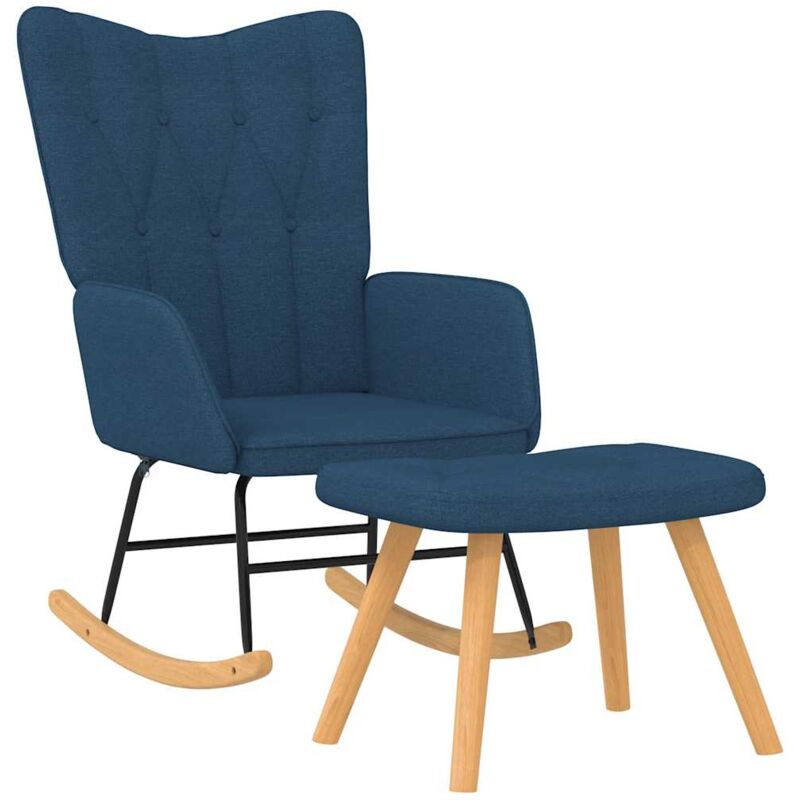 

Silla mecedora con reposapiés tela azul - Azul - Vidaxl