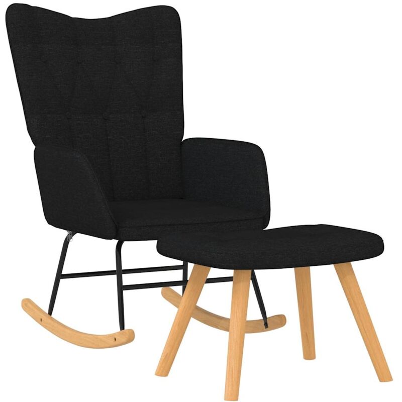 

Silla mecedora con reposapiés tela negro - Negro - Vidaxl