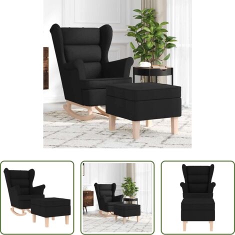 vidaXL Silla mecedora de tela -  Sillón mecedora con taburete tela negro