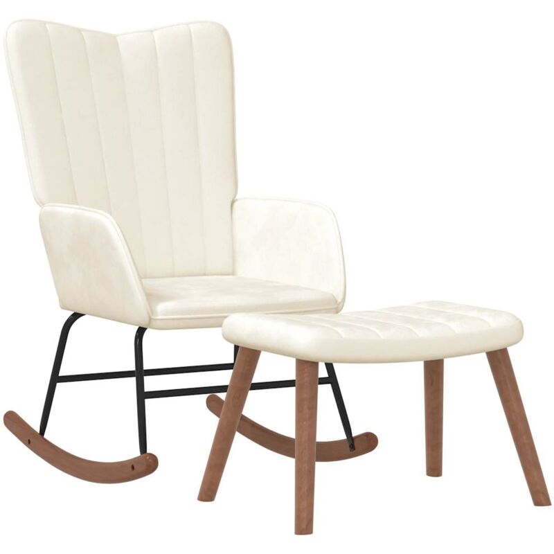 

Silla mecedora con reposapiés terciopelo crema - Blanco - Vidaxl