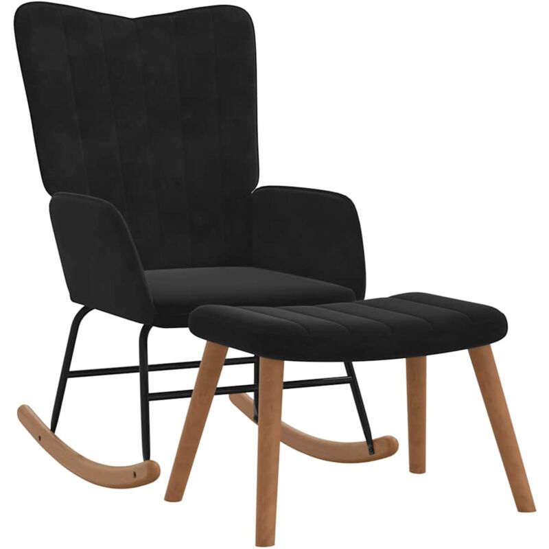 

Silla mecedora con reposapiés terciopelo negro - Negro - Vidaxl