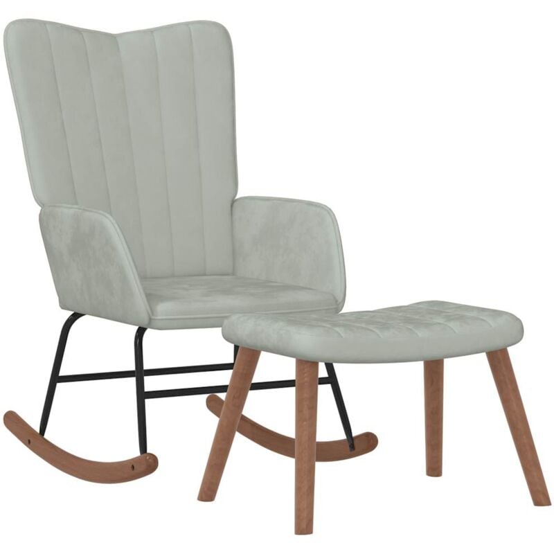 

Silla mecedora con reposapiés terciopelo gris claro - Gris - Vidaxl