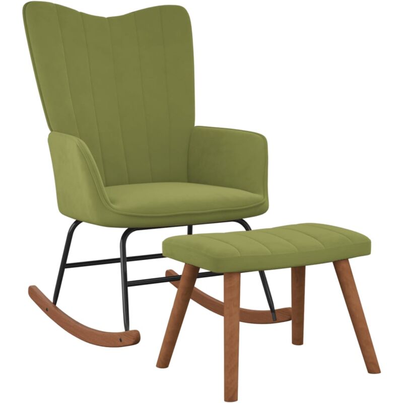 

Silla mecedora con reposapiés terciopelo verde claro - Verde - Vidaxl