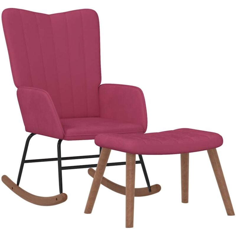 

Silla mecedora con reposapiés terciopelo rojo tinto - Rojo - Vidaxl