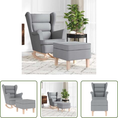 vidaXL Silla mecedora gris claro -  Sillón mecedora con taburete tela gris claro