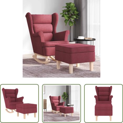 vidaXL Silla mecedora roja -  Sillón mecedora con taburete tela rojo tinto