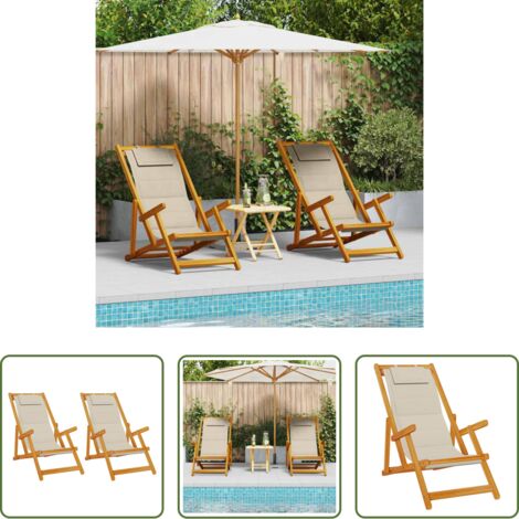 vidaXL Silla plegable -  Silla de playa con cojín 2 pcs Marrón 61.5 x 123 x 82cm