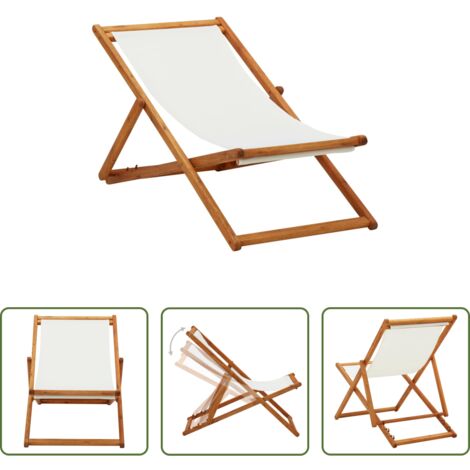 vidaXL Silla plegable -  Silla de playa plegable madera maciza de eucalipto y tela crema