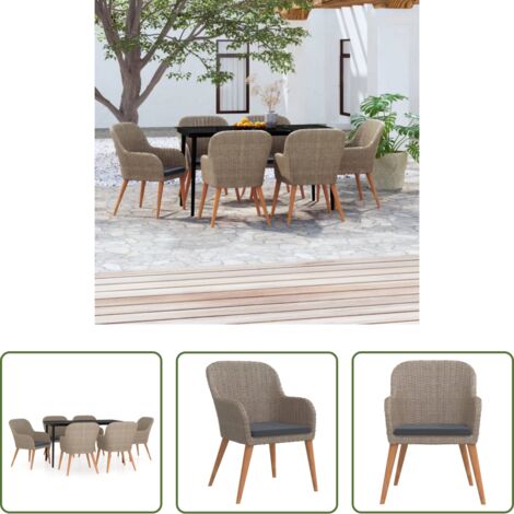 vidaXL Sillas al aire libre -  Juego de comedor para jardín 7 piezas con cojines marrón