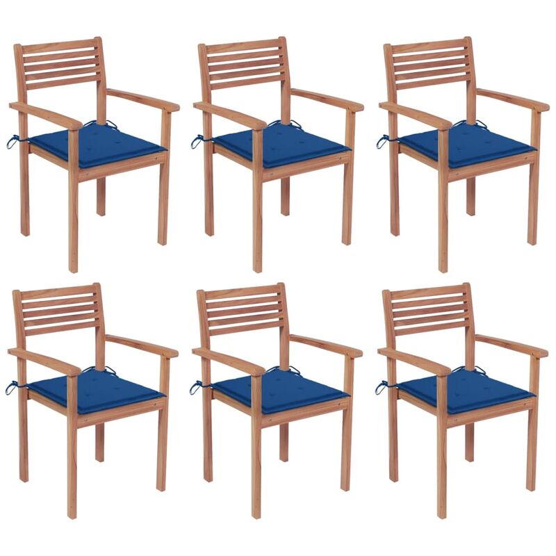 

vidaXL Sillas apilables de jardín 6 uds madera de teca con cojines - Marrón