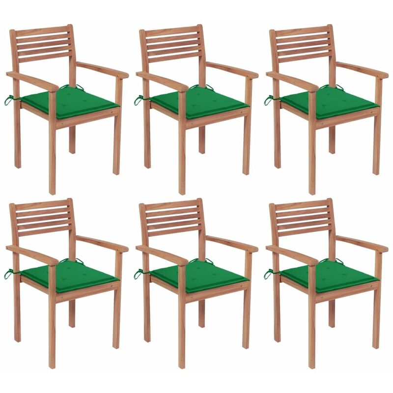 

vidaXL Sillas apilables de jardín 6 uds madera de teca con cojines - Marrón