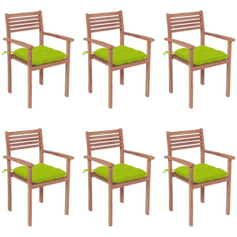 

vidaXL Sillas apilables de jardín 6 uds madera de teca con cojines - Marrón