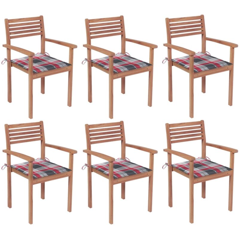 

vidaXL Sillas apilables de jardín 6 uds madera de teca con cojines - Marrón
