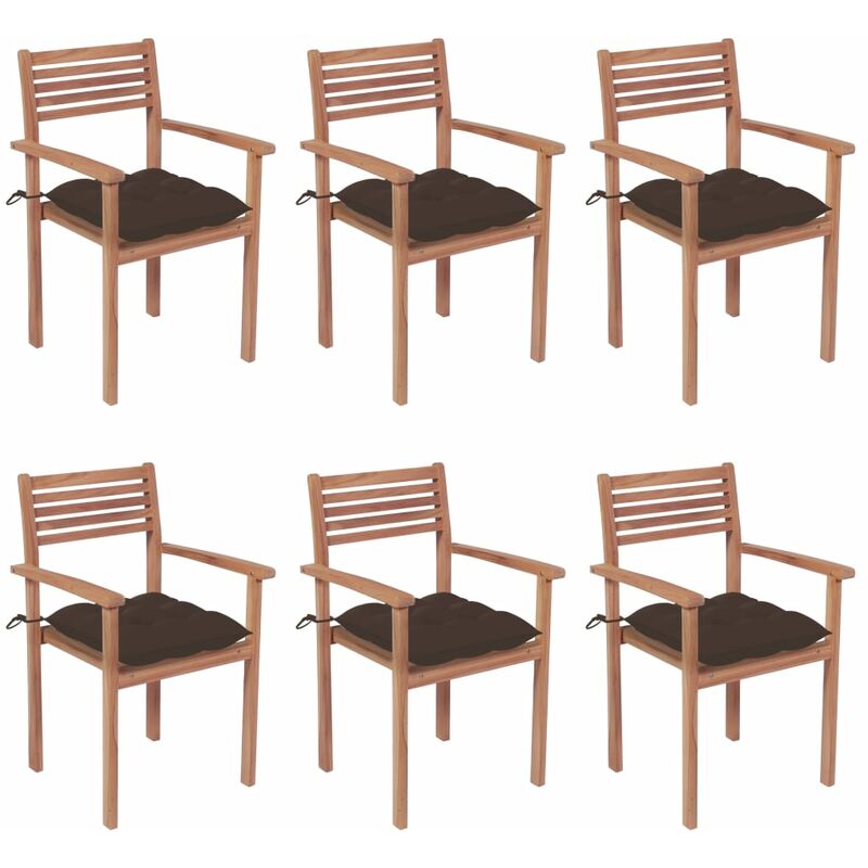 

vidaXL Sillas apilables de jardín 6 uds madera de teca con cojines - Marrón