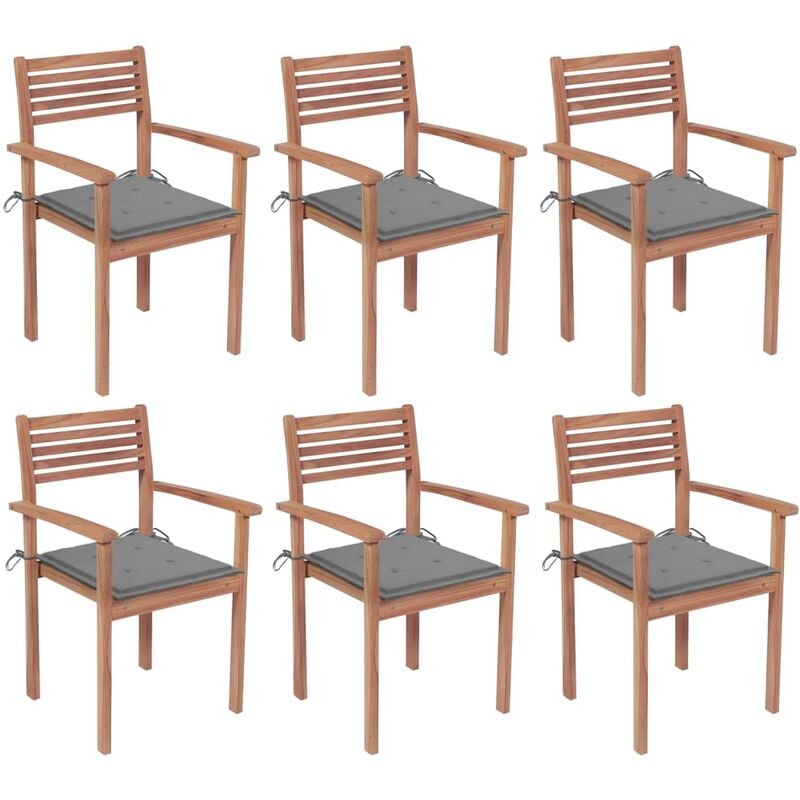 

vidaXL Sillas apilables de jardín 6 uds madera de teca con cojines - Marrón