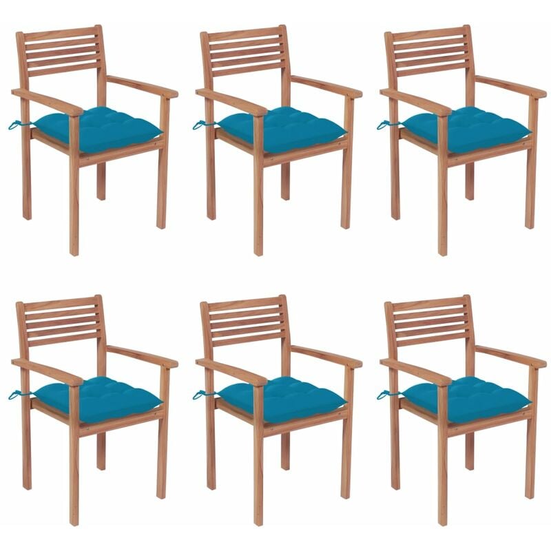 

vidaXL Sillas apilables de jardín 6 uds madera de teca con cojines - Marrón