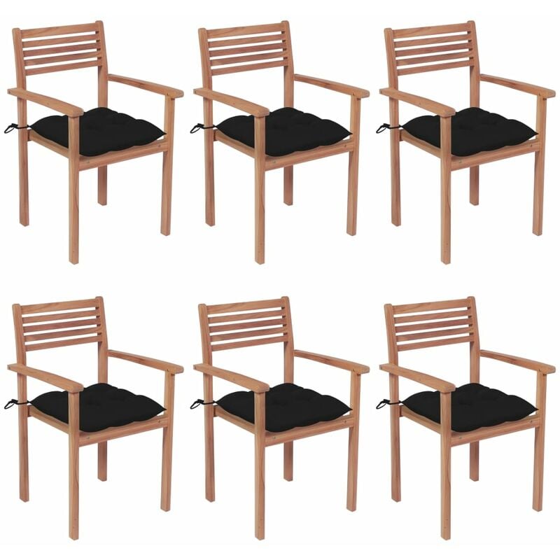

vidaXL Sillas apilables de jardín 6 uds madera de teca con cojines - Marrón