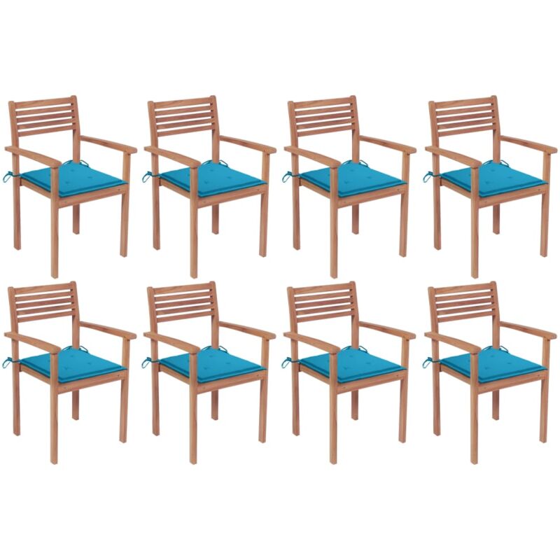 

Sillas apilables de jardín 8 uds madera de teca con cojines - Marrón - Vidaxl