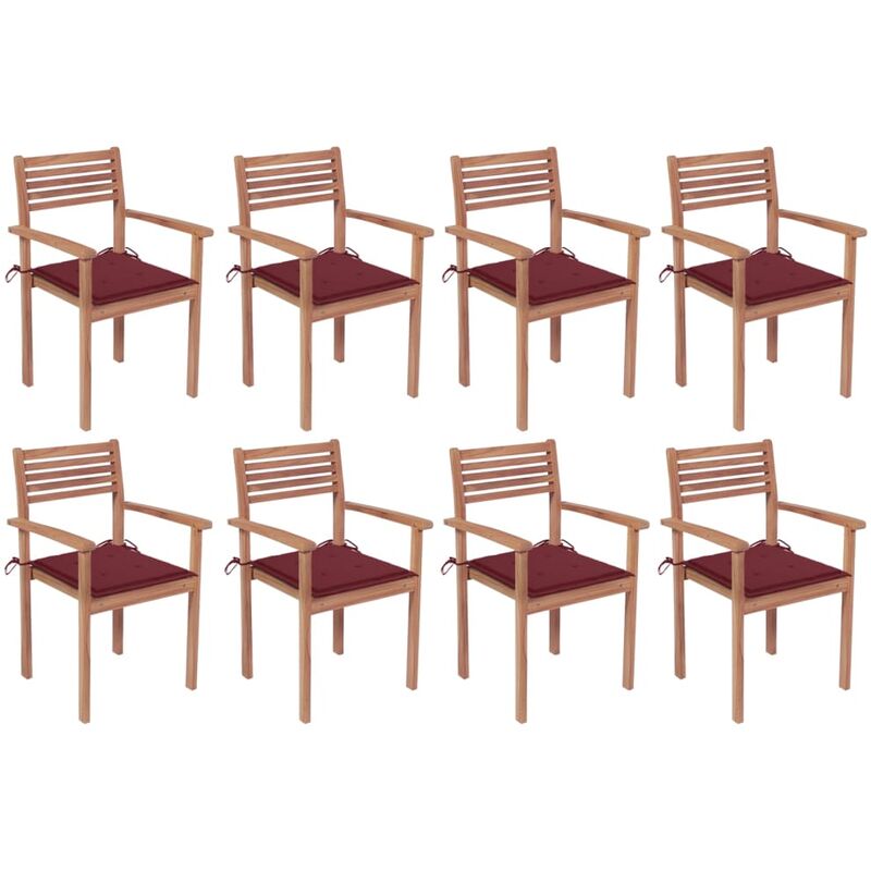 

Sillas apilables de jardín 8 uds madera de teca con cojines - Marrón - Vidaxl