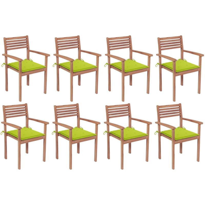 

Sillas apilables de jardín 8 uds madera de teca con cojines - Marrón - Vidaxl