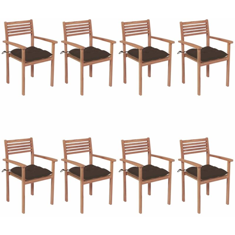 

Sillas apilables de jardín 8 uds madera de teca con cojines - Marrón - Vidaxl