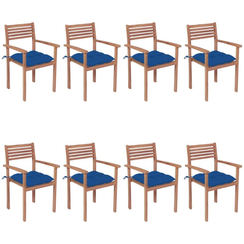 

Sillas apilables de jardín 8 uds madera de teca con cojines - Marrón - Vidaxl