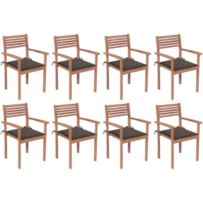 

Sillas apilables de jardín 8 uds madera de teca con cojines - Marrón - Vidaxl
