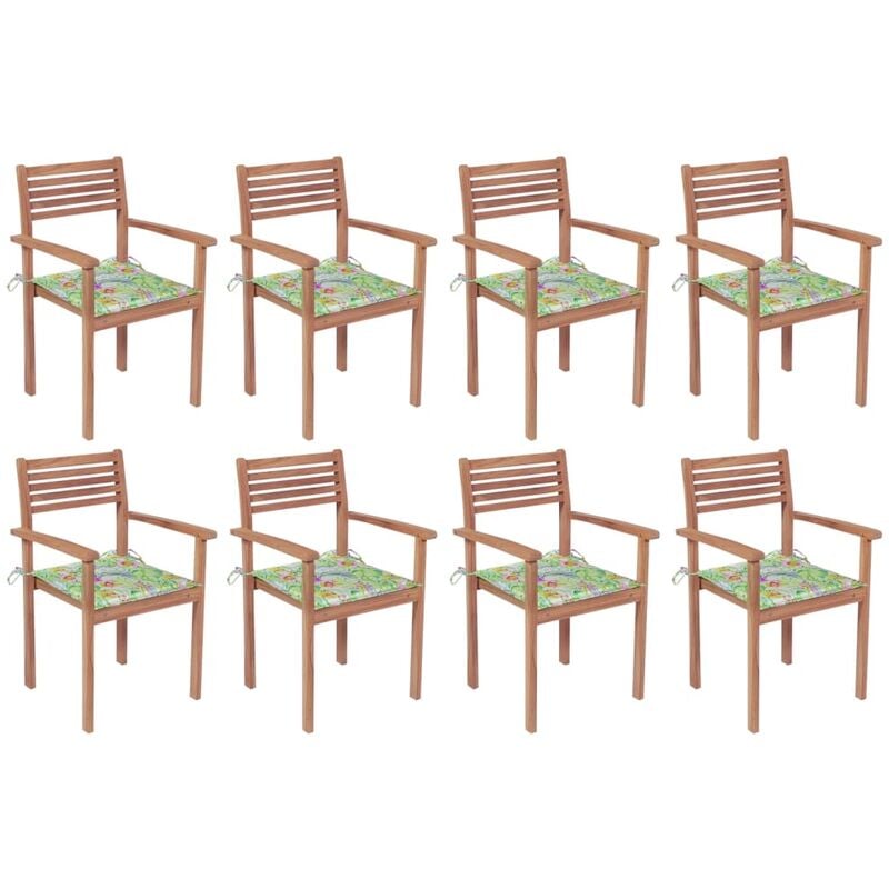 

Sillas apilables de jardín 8 uds madera de teca con cojines - Marrón - Vidaxl