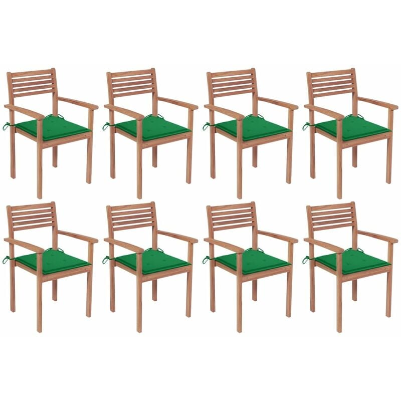 

Sillas apilables de jardín 8 uds madera de teca con cojines - Marrón - Vidaxl