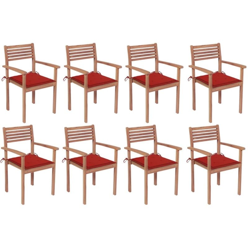 

Sillas apilables de jardín 8 uds madera de teca con cojines - Marrón - Vidaxl