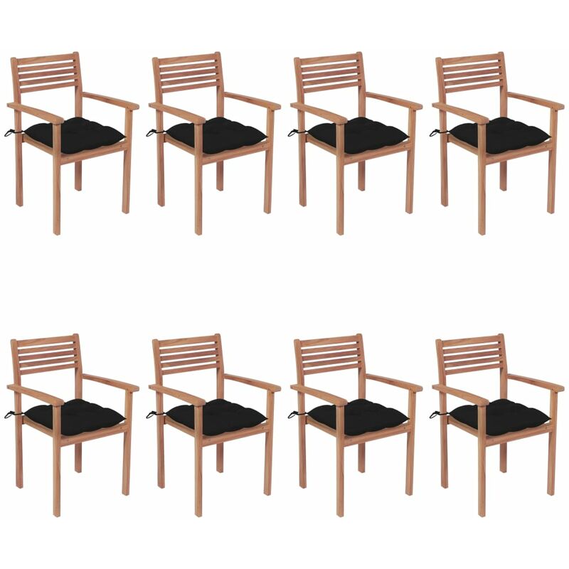 

Sillas apilables de jardín 8 uds madera de teca con cojines - Marrón - Vidaxl