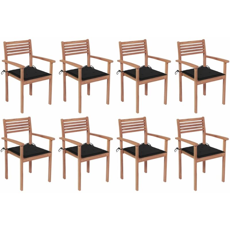 

Sillas apilables de jardín 8 uds madera de teca con cojines - Marrón - Vidaxl