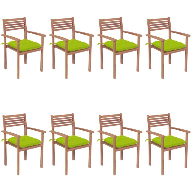 

Sillas apilables de jardín 8 uds madera de teca con cojines - Marrón - Vidaxl
