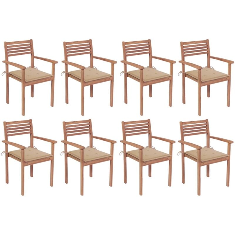 

vidaXL Sillas apilables de jardín 8 uds madera de teca con cojines - Marrón