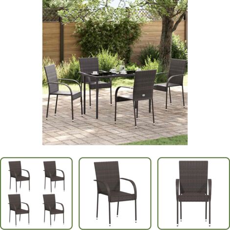 vidaXL Sillas apilables -  Sillas de jardín apilables 4 unidades ratán sintético marrón