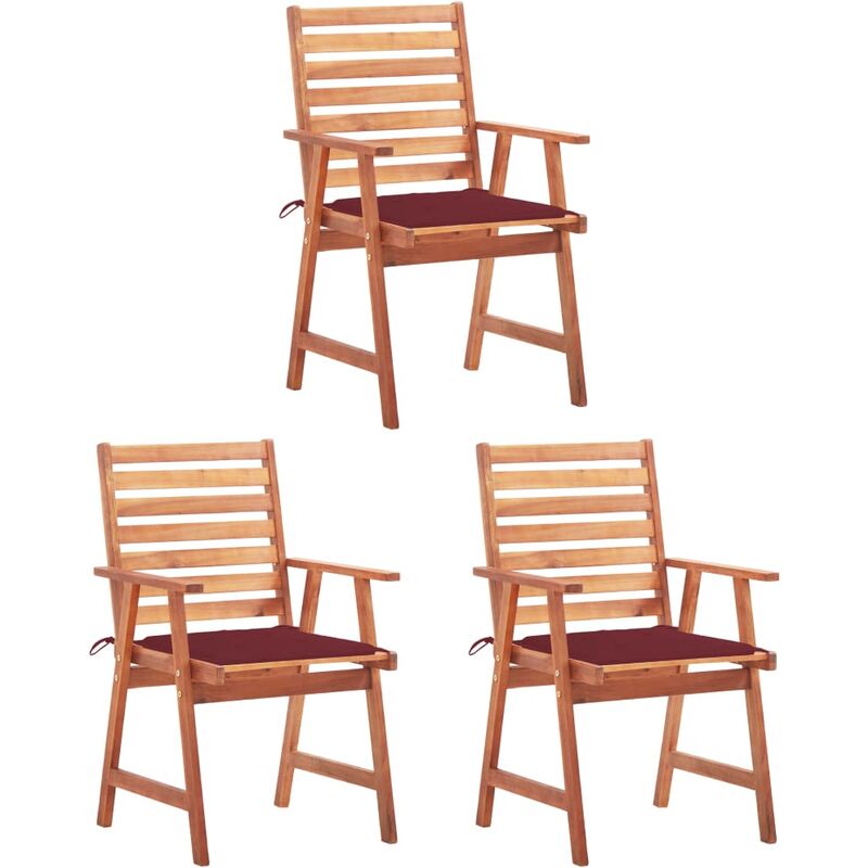 

vidaXL Sillas comedor de jardín 3 uds madera maciza acacia y cojines - Marrón