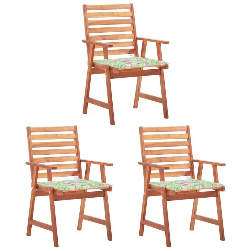 

vidaXL Sillas comedor de jardín 3 uds madera maciza acacia y cojines - Marrón