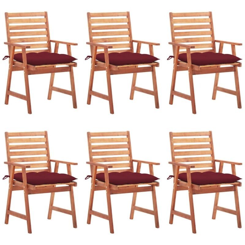 

vidaXL Sillas comedor de jardín y cojines 6 uds madera maciza acacia - Marrón