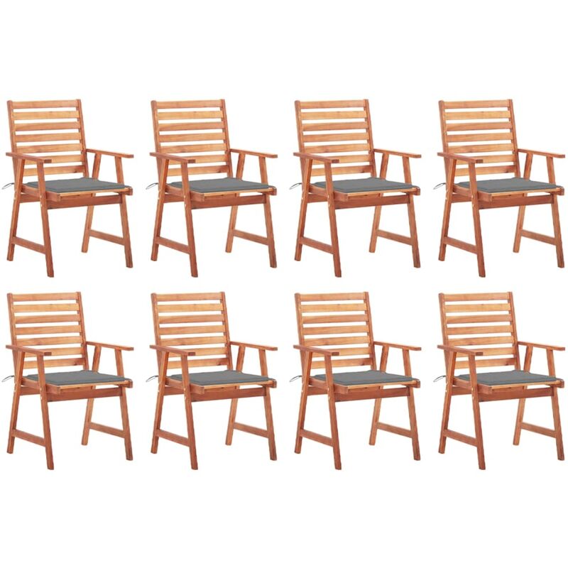 

vidaXL Sillas comedor de jardín y cojines 8 uds madera maciza acacia - Marrón