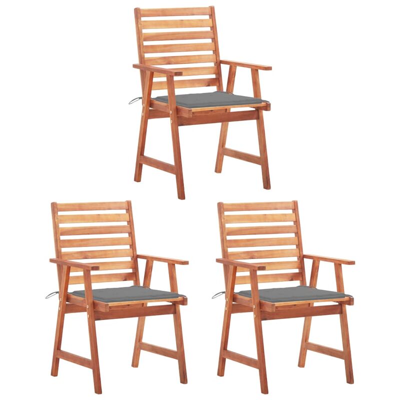 

vidaXL Sillas comedor de jardín y cojines 3 uds madera maciza acacia - Marrón