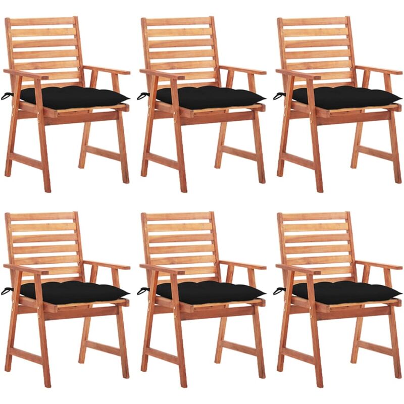 

vidaXL Sillas comedor de jardín y cojines 6 uds madera maciza acacia - Marrón