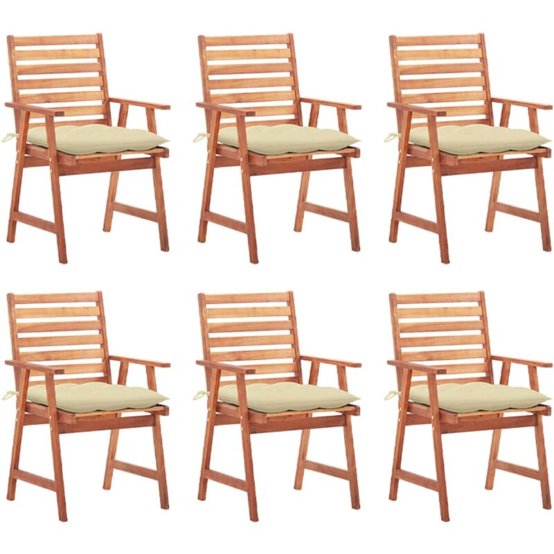 

vidaXL Sillas comedor de jardín y cojines 6 uds madera maciza acacia - Marrón