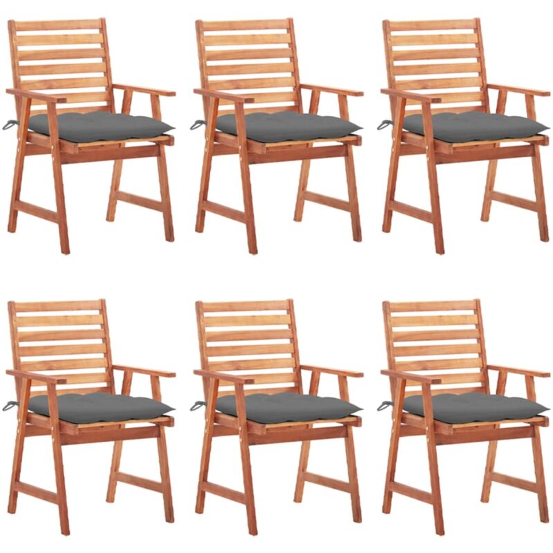 

vidaXL Sillas comedor de jardín y cojines 6 uds madera maciza acacia - Marrón