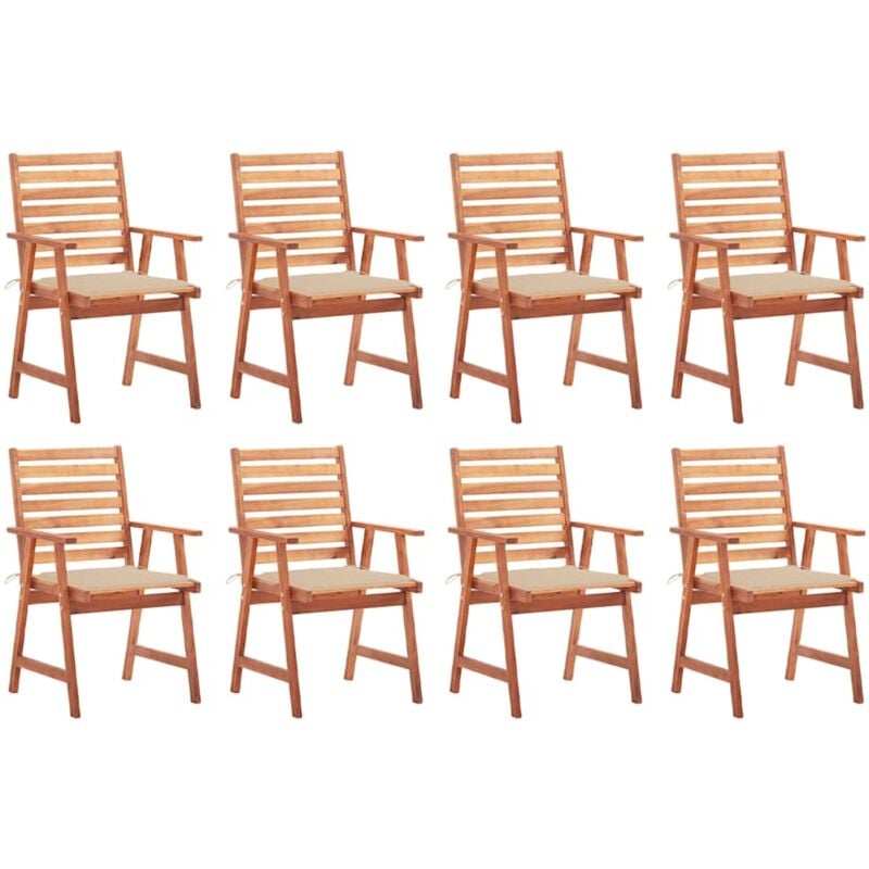 

vidaXL Sillas comedor de jardín y cojines 8 uds madera maciza acacia - Marrón
